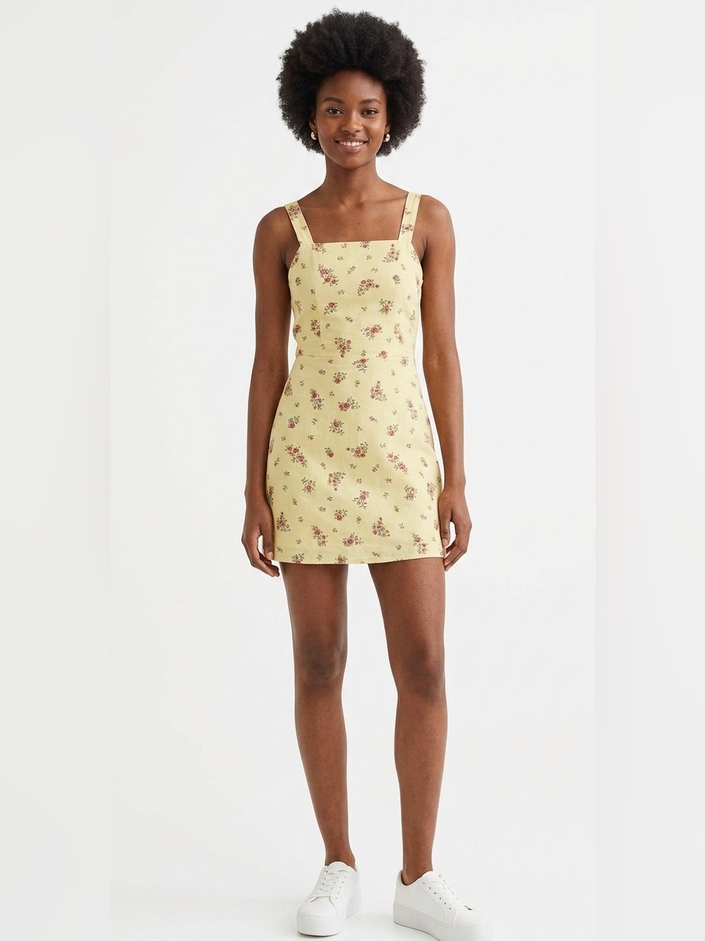H&M Divided Yellow Ditsy Floral Mini Sundress Size 4 with Square Neckline